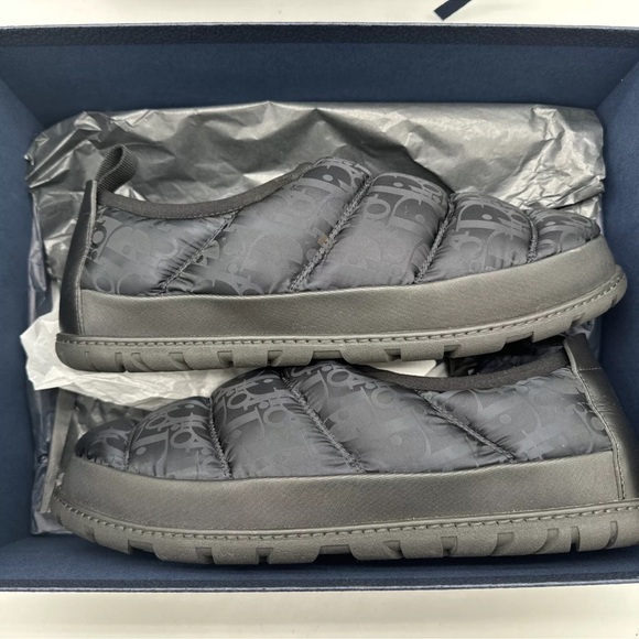 Mens Size 44 Dior Black Oblique Snow Slippers W/ Box Booklet Dust Covers Quilted - Picture 5 of 12